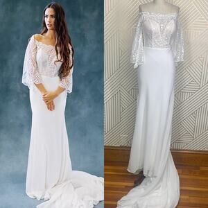 Wilderly Bride Violet Off the Shoulder Lace Deco Wedding Dress Size US 6 *Sample